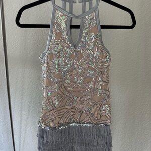 Sequin Halter Top with Fringe